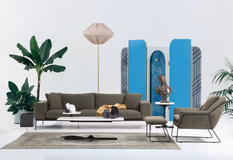 Moderne Grüne Sofagarnitur Zweisitzer Sessel Stoffmöbel Grau Luxus Set