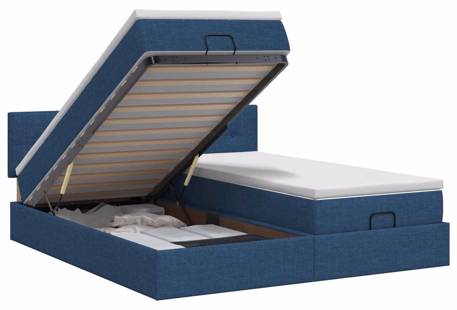 Divano letto ottomano con materasso e poggiatesta, 2 pezzi, tessuto blu
