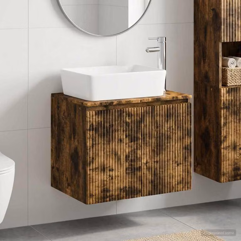 Set di mobili da bagno sospesi vidaXL in legno ingegnerizzato Rovere Fumo Marrone