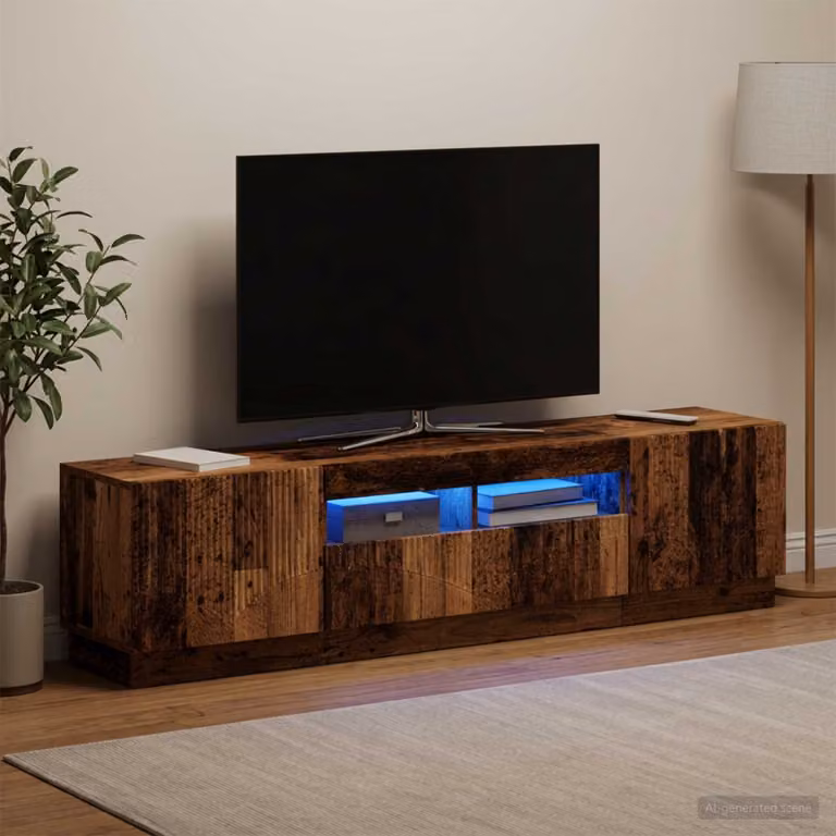 Mobile TV LED vidaXL HOORN in legno antico marrone con illuminazione integrata e scomparti multimediali