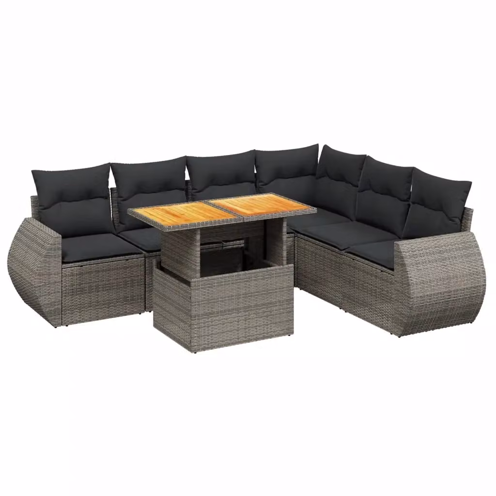 Set di divani da giardino vidaXL in polyrattan grigio con cuscini, tavolo e sedute a forma di L per esterno – 2