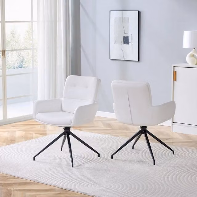 Set da 2 sedie da pranzo OKWISH girevoli a 360° imbottite in ecopelle con schienale capitonné e gambe in metallo, bianco e nero