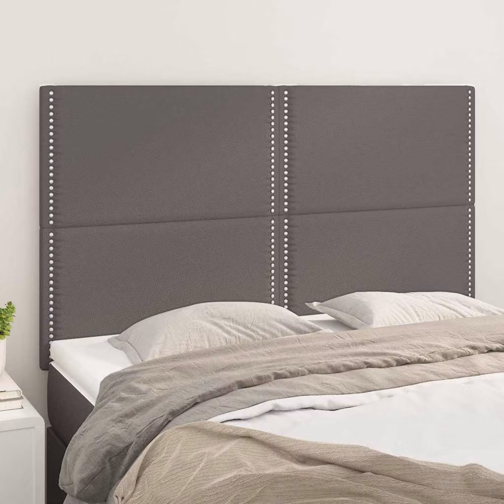 Testiera per letto vidaXL in similpelle grigia con pannello imbottito, L: 144 cm, P: 5 cm, H: 118-128 cm