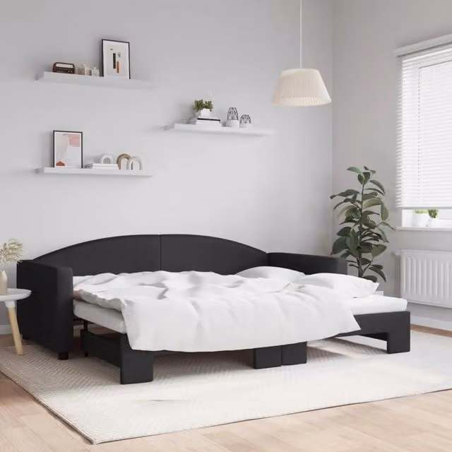 Divano Letto con Letto Estraibile-Sofa Letto-Daybed Nero 90x200 cm in Tessuto 467944