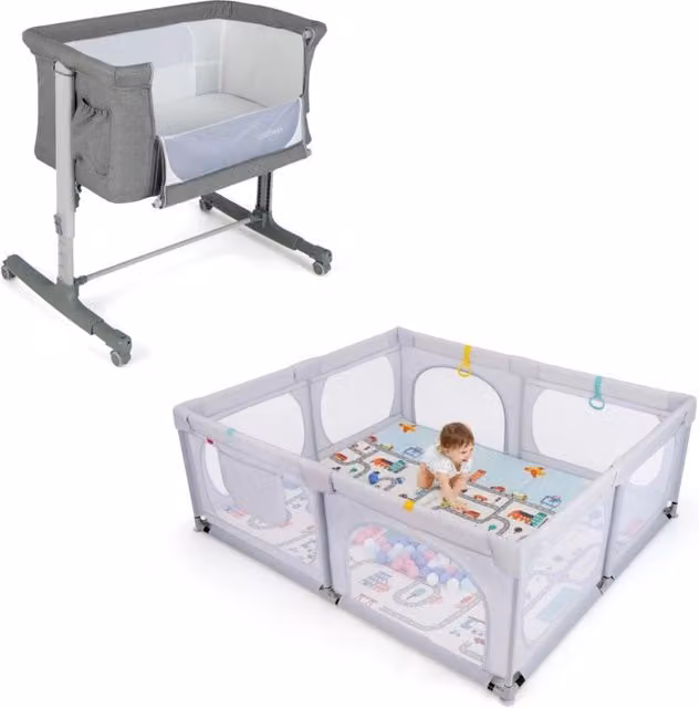Recinto per bambini grande e traversina per bambini con 5 livelli di altezza regolabili, Box per bambini e traversina per bambini-Per i neonati