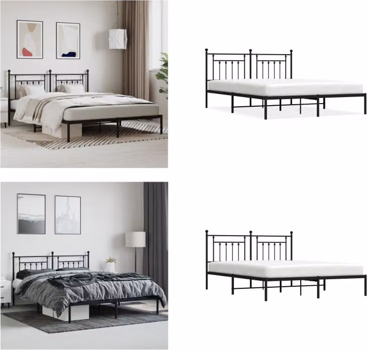 vidaXL Struttura letto con testiera in metallo nero 160x200 cm - Struttura letto - Cornici letto - Struttura letto - Letto
