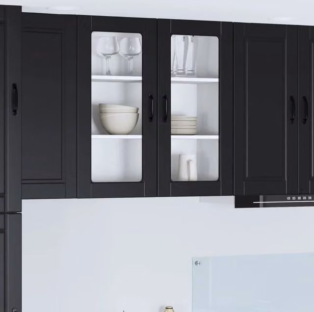 Mobile da parete moderno vidaXL PORTO in vetro e MDF nero L: 80 cm, P: 31 cm, H: 80 cm – 1