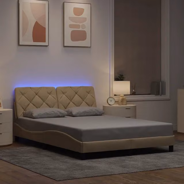 Giroletto con LED senza Materasso-Struttura Letto Crema 120x200 cm Tessuto