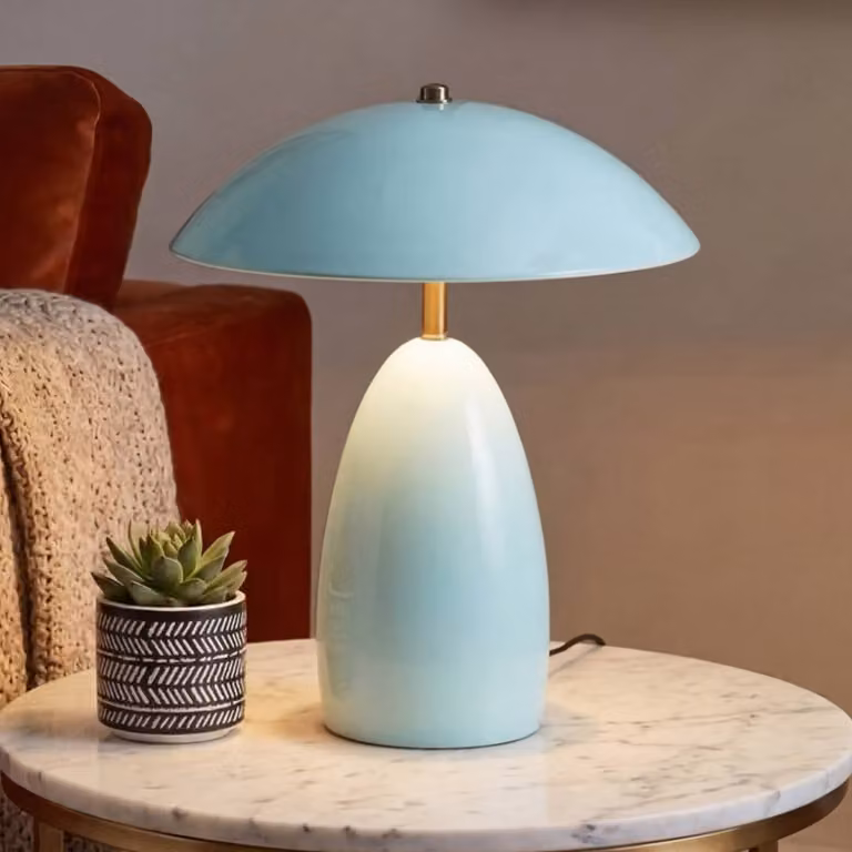 Elstead Lampada da tavolo Poppy, dimmerabile, Blu, Soggiorno / Sala da pranzo, Alluminio, Vintage, Lampada da tavolo