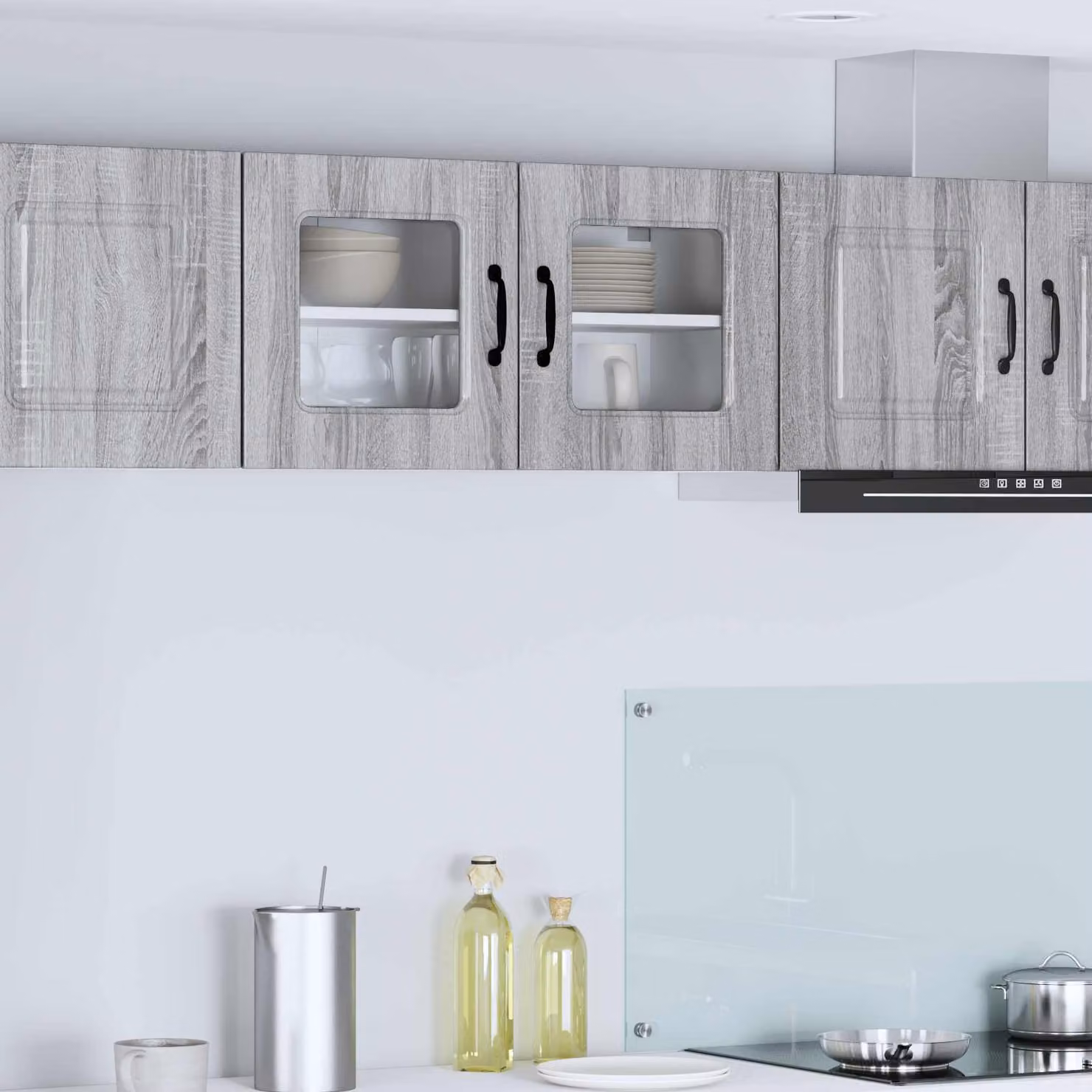 vidaXL Mobile Unità a muro per cucina Kalmar Grigio con ante in vetro e ripiani interni L: 80 cm, P: 31 cm, H: 40 cm