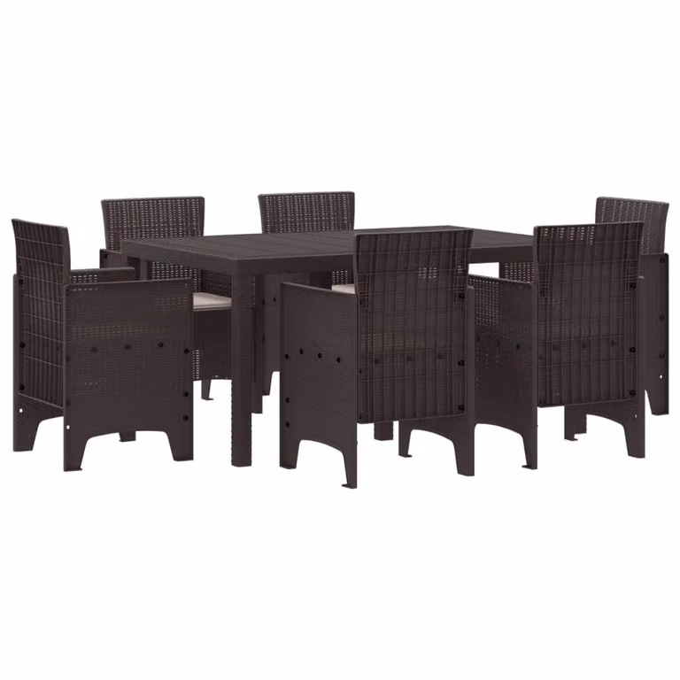 Set da pranzo per giardino e terrazzo vidaXL in 7 pezzi in rattan marrone con tavolo rettangolare e stile moderno