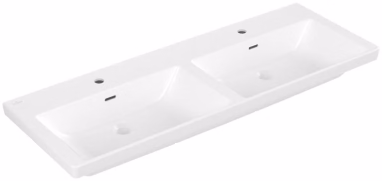 Villeroy & Boch Subway 3.0 lavabo double armoire, 2 trous pour robinet, avec trop-plein, non rectifié, 1300x475mm, 4A71D5RW, 4A71D5RW