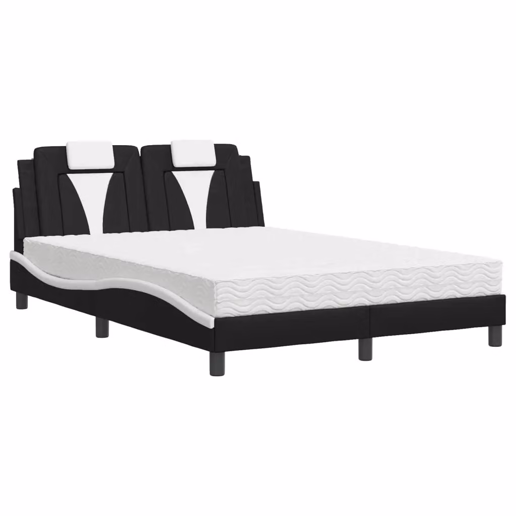 Letto Viana vidaXL con materasso in similpelle e tessuto, colori nero e bianco, L/P/H: 140 x 190 cm – 2