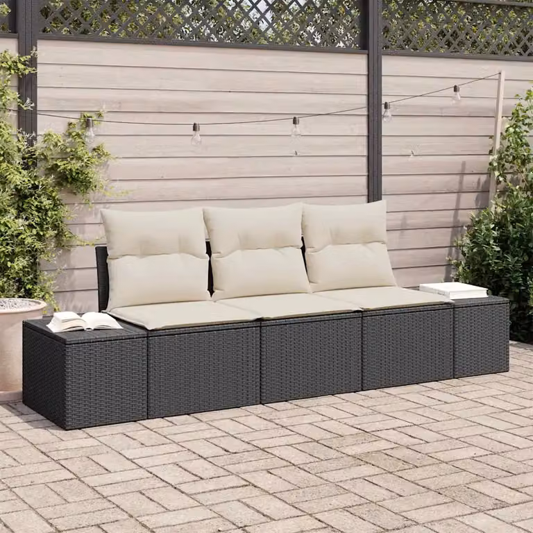 Set di divani da giardino vidaXL composto da 3 pezzi con cuscini beige e struttura in metallo nero per esterno