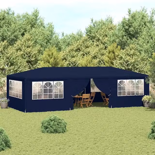 Gazebo professionale Videx blu con pareti e finestre in acciaio e plastica L: 400 cm, P: 275 cm, H: 400 cm