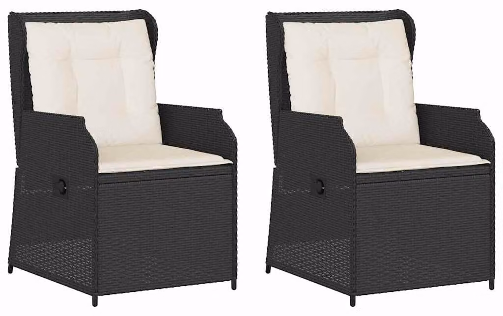 Due panche da giardino, colore nero, in rattan sintetico