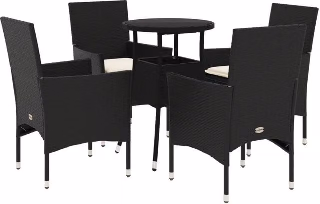 Set da Pranzo da Giardino con Cuscini 5 pz | Set Salotto da Giardino Polyrattan e Vetro