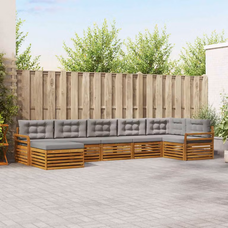 Set di divani da esterno vidaXL 7 pz in legno di acacia con cuscini grigi per giardino e terrazza