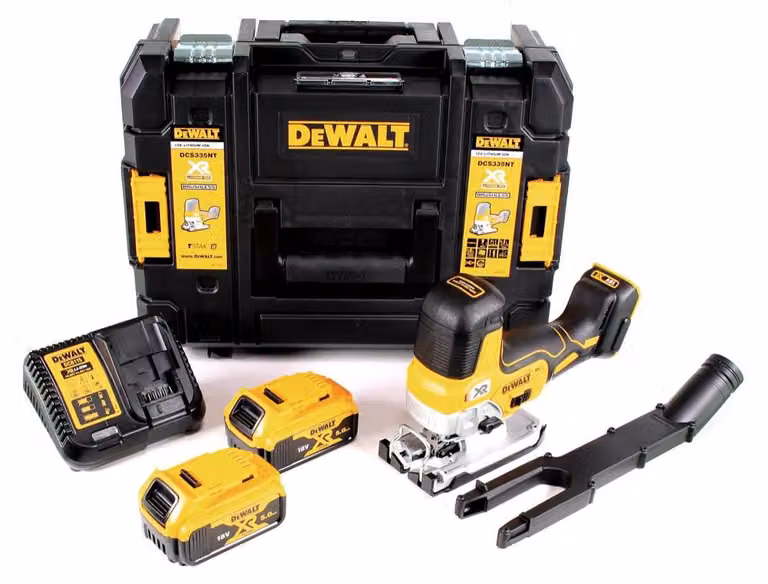 DeWalt DCS 335 P1 Seghetto alternativo a batteria 18V in valigetta TSTAK + 2x Batterie 5,0 Ah + Caricabatterie