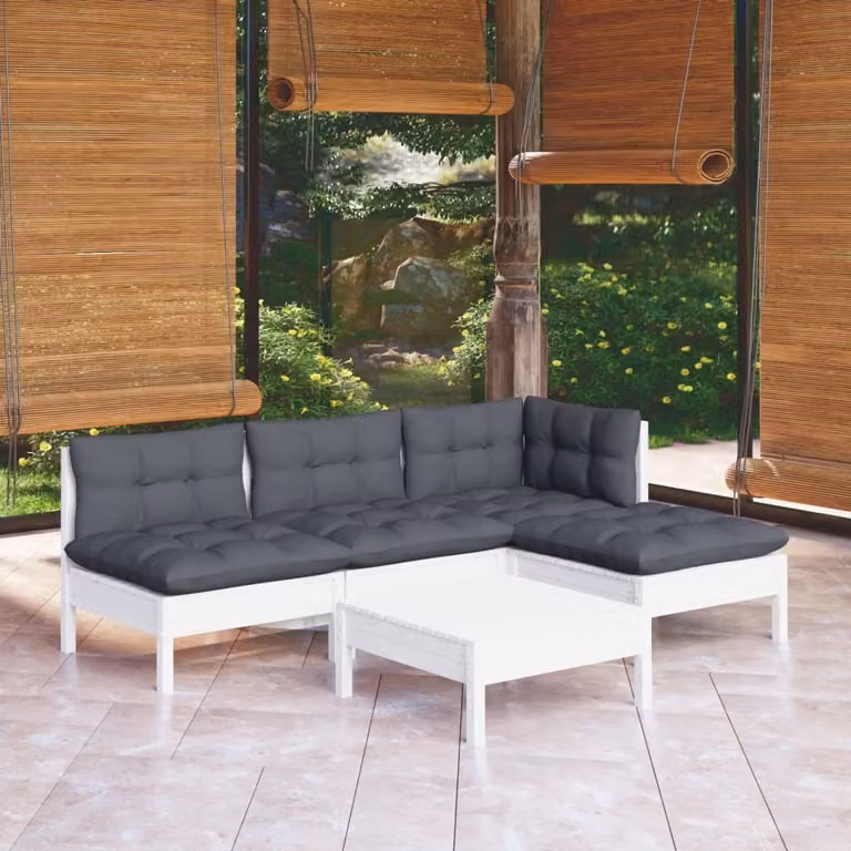 The Living Store Set da giardino 5 pezzi con cuscini in legno di pino bianco