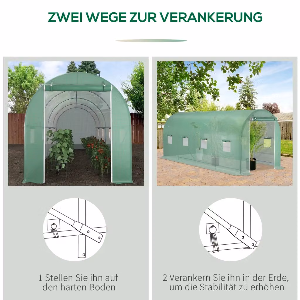 Serra REDOM in acciaio e plastica verde e trasparente con finestre e struttura curva L/P/H: 500 x 200 x 205 cm – 2