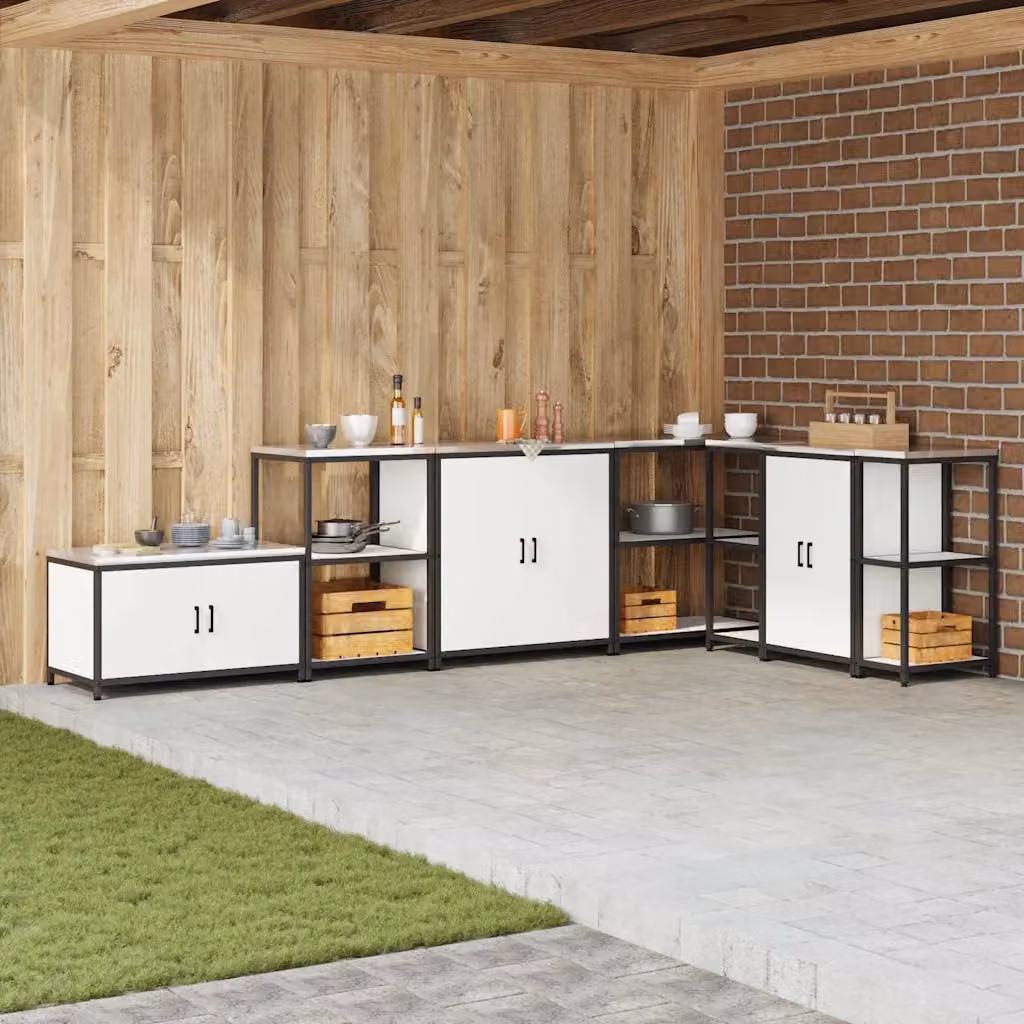 Unità di scaffali per cucina HATTEM vidaXL in metallo e MDF, Bianco, L 60 cm x P 50 cm x H 92 cm
