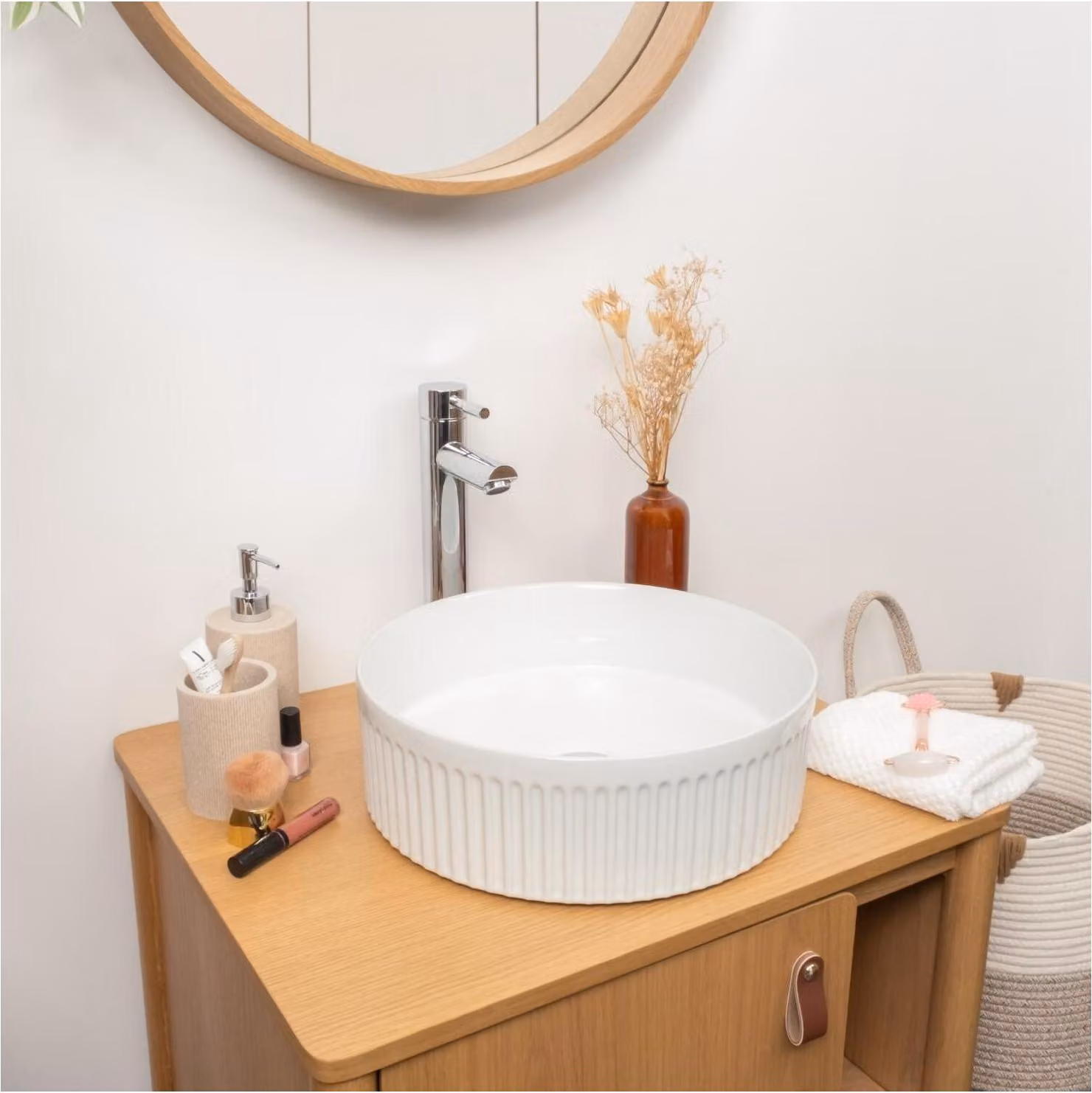 Lavabo da appoggio rotondo in Vetroceramica bianca testurizzata BERRY da 36 cm
