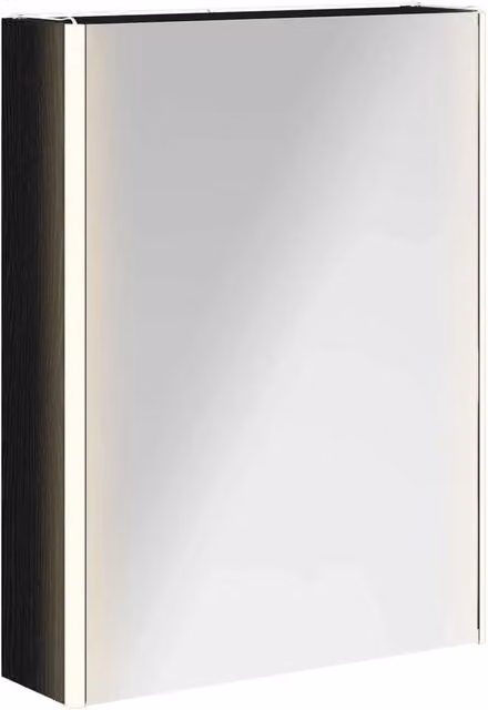 Mobiletto per specchio da bagno moderno con illuminazione LED e specchio su anta, finitura nero opaco, L: 53,5 cm, P: 15,5 cm, H: 70 cm