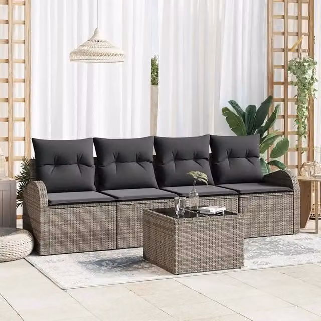 Set Divano da Giardino-Sofa da Giardino-Divanetto da esterno Grigio 55 x 55 x 37 cm polyrattan
