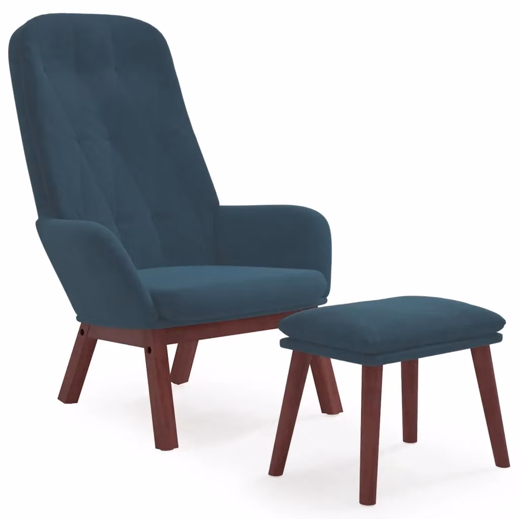 Poltrona Relax con Poggiapiedi vidaXL in Velluto Blu con Struttura in Metallo e Legno – 2