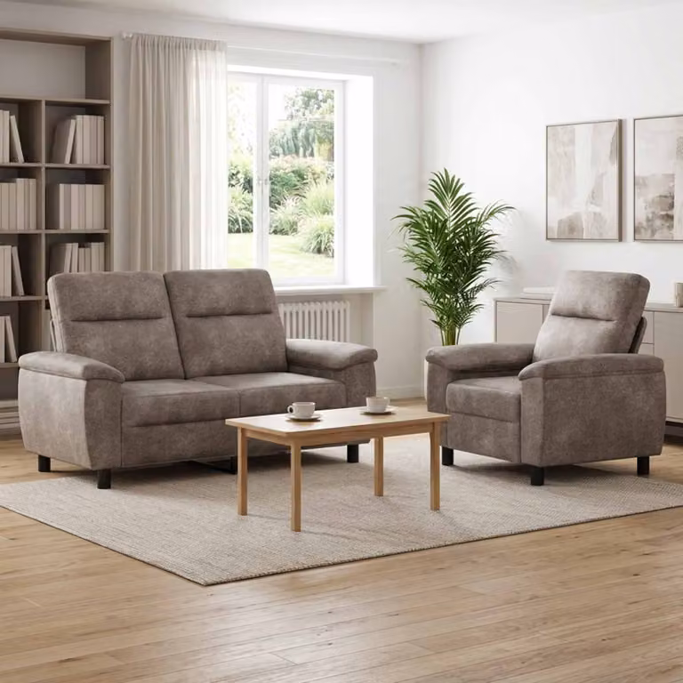 Set di 2 divani moderni vidaXL in pelle sintetica con struttura in metallo, Grigio e Nero