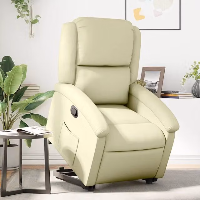 Poltrona Alzapersona Reclinabile vidaXL in Vera Pelle Beige con Assistenza Elettrica per Senior