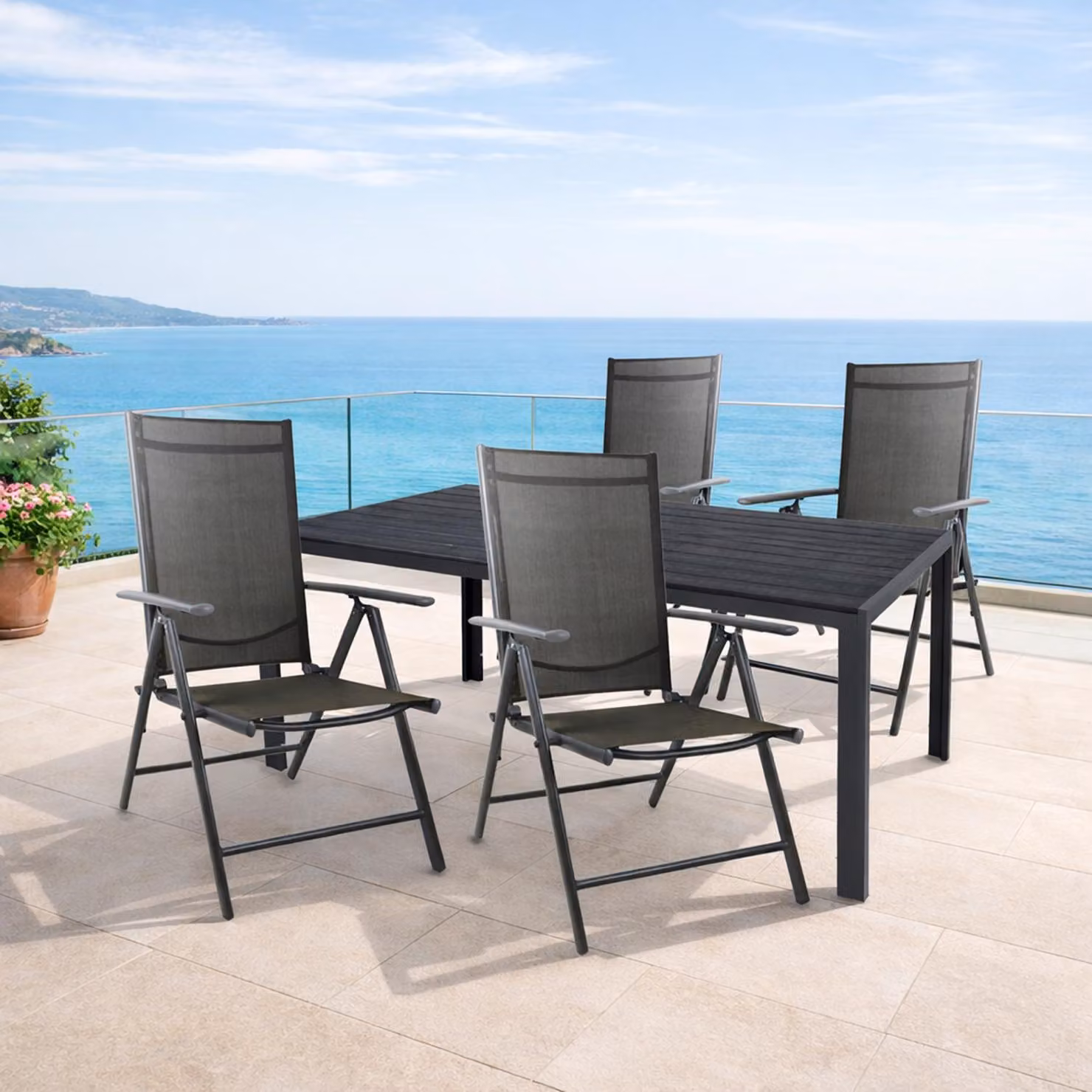 Set da giardino Set di sedute 5 pezzi L150xP90cm Alluminio / Non-Wood