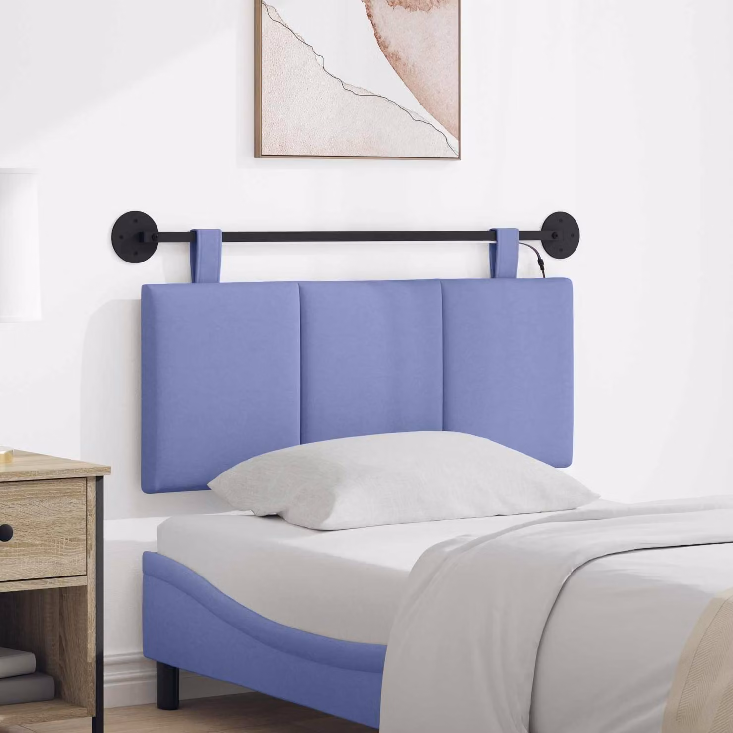 Testiera sospesa vidaXL con luce LED blu in tessuto moderno L: 110 cm, H: 55 cm, P: 5 cm