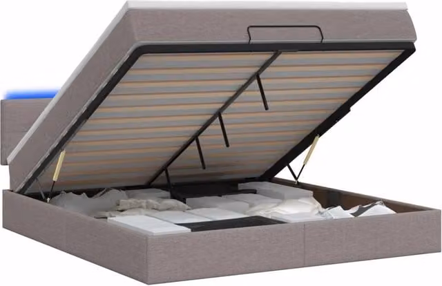 Letto Ottomano con Materasso e LED Tortora 160 x 200 cm Tessuto 3456923