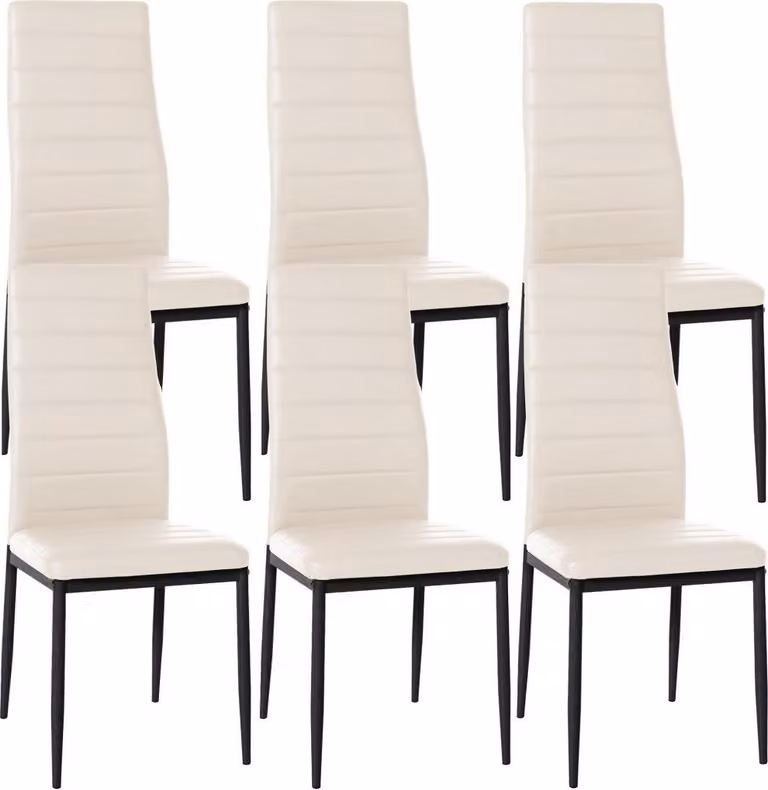 set di 6 sedie da pranzo - sedie da pranzo - seduta confortevole con rivestimento in velluto o Pelle finta | colore: crema | materiale: Pelle finta