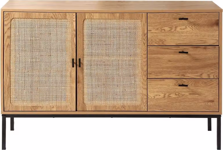 Calicosy - Credenza con 2 ante e 3 cassetti in rattan L120 cm - JAYA