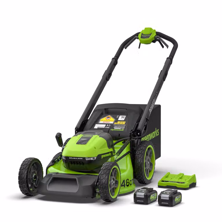 Rasaerba semovente Greenworks POWERALL 48V Gen. II verde con 2 batterie da 4Ah e kit mulching