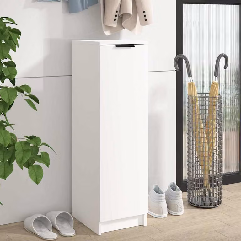 Scarpiera bianca vidaXL in legno con ante a battente e ripiani, da appendere al muro, L: 30 cm, P: 35 cm, H: 100 cm