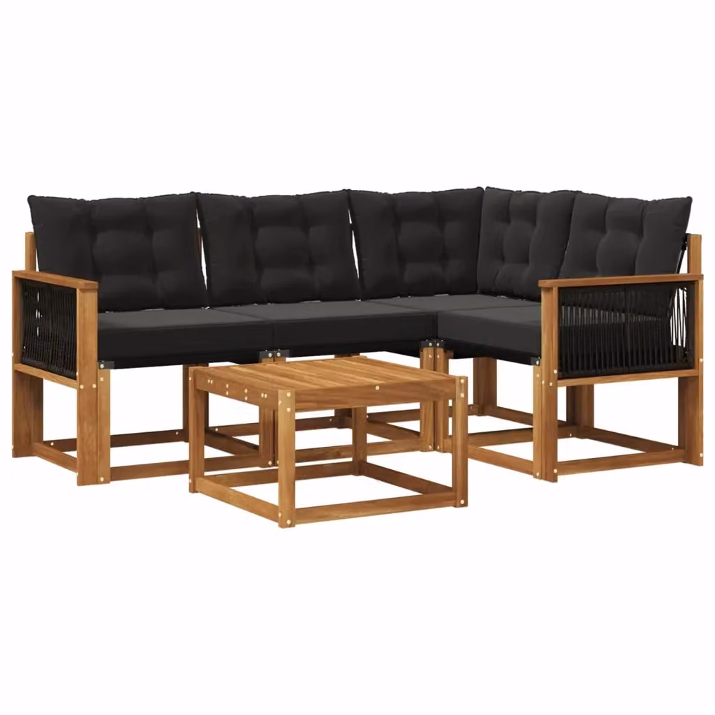 Set di divani da esterno a L con tavolino vidaXL in legno di acacia e textilene, colore marrone e nero – 2