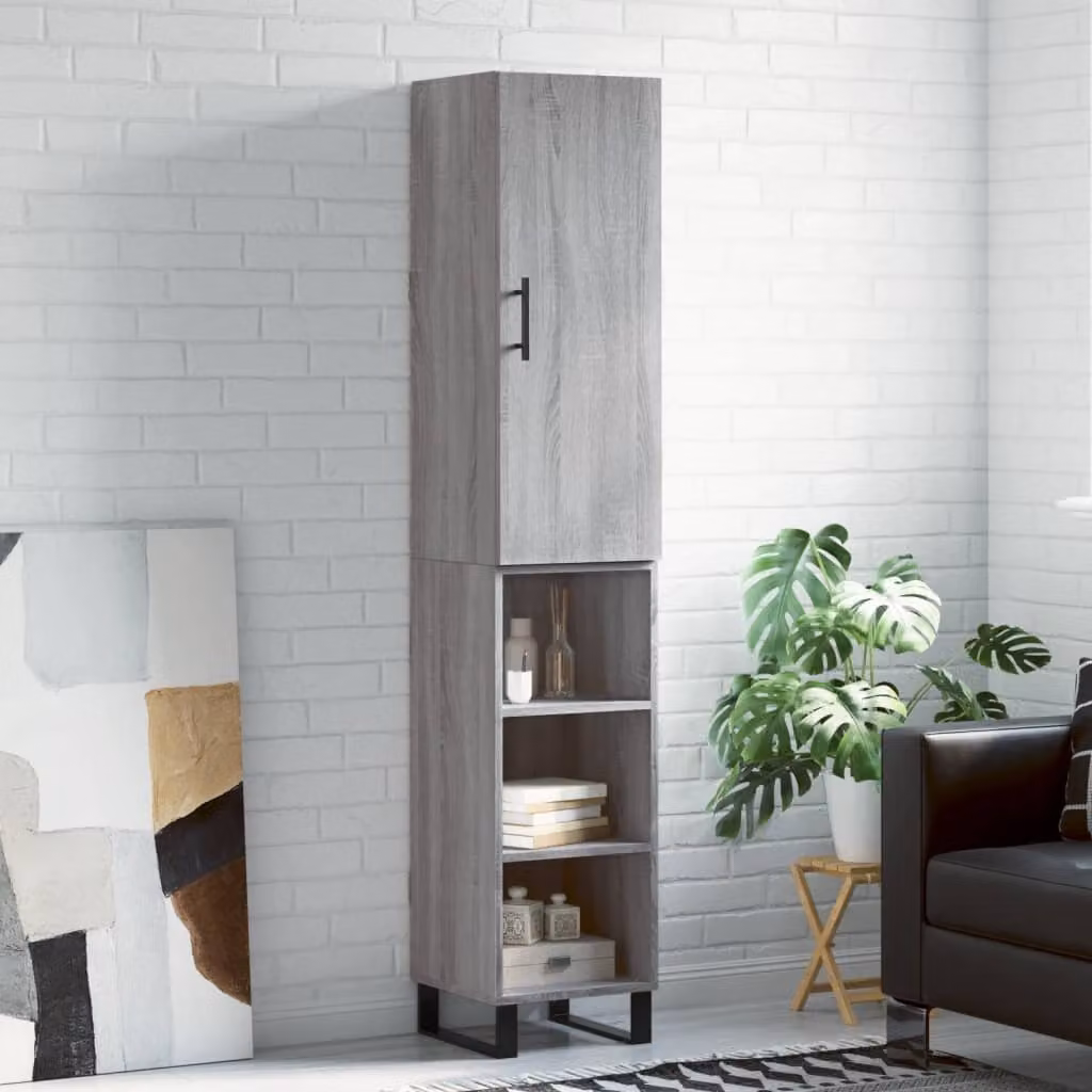 Credenza moderna vidaXL in legno e metallo grigia con ante e ripiani interni L/P/H: 34,5 x 34 x 180 cm