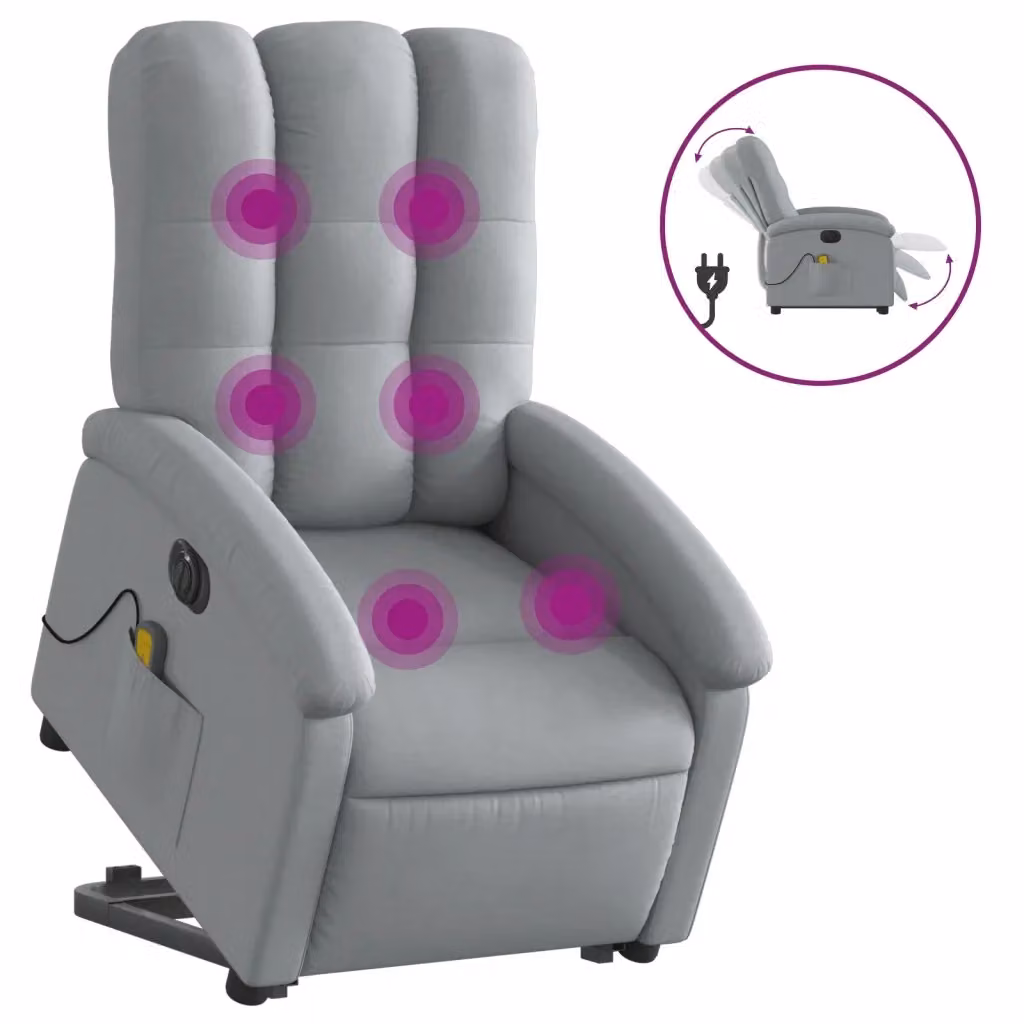 Poltrona Alzapersona Elettrica con Massaggio vidaXL in Tessuto Grigio – 2
