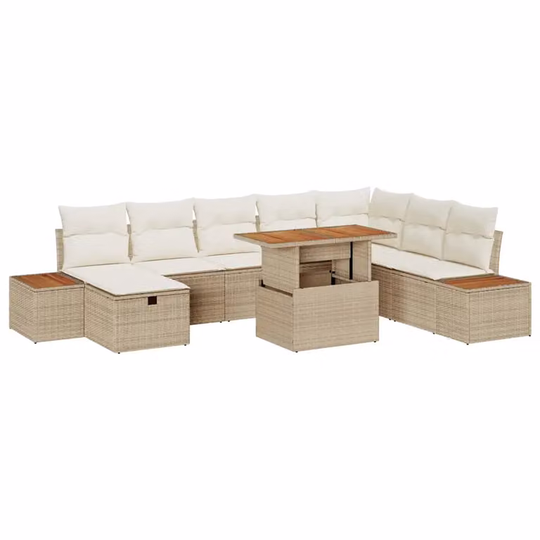 Set Divano da Giardino a L vidaXL in Polyrattan Beige con Cuscini 9 Pezzi