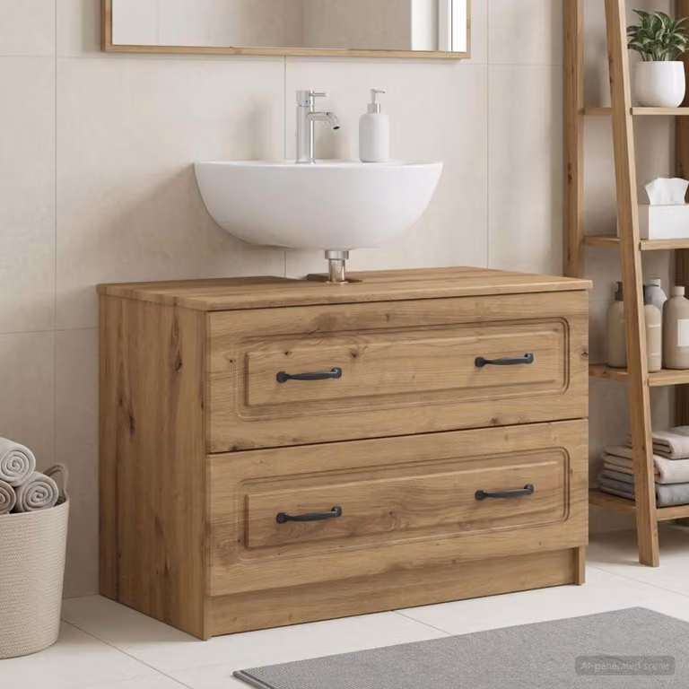 Armadio per lavabo da bagno vidaXL UTRECHT moderno in rovere marrone con ante a battente e ripiani interni