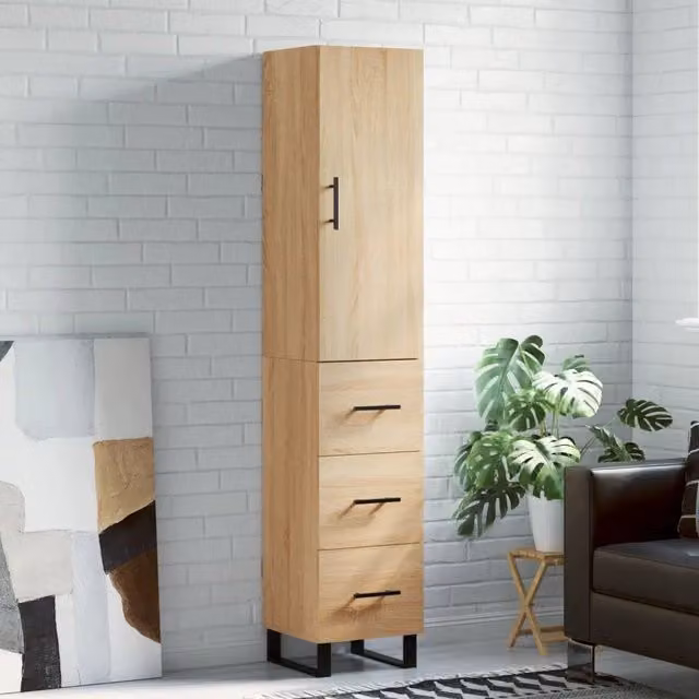 Credenza moderna vidaXL in legno e metallo color beige, sospesa a parete, L: 34,5 cm, P: 34 cm, H: 180 cm – 1