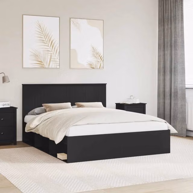 Struttura del letto vidaXL in pino massello nero L/P/H: 160 x 200 x 163 cm – 1