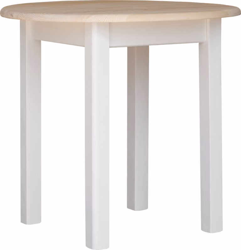 Tavolo rotondo bianco in legno di pino massiccio con piano non laccato 90 cm