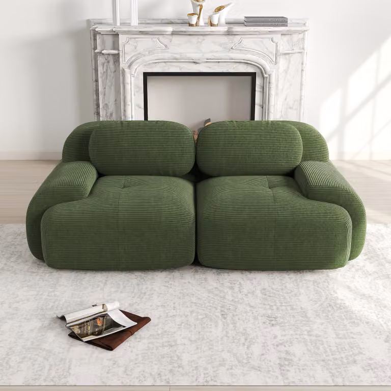 Divano a due posti, senza struttura, modulare, con braccioli curvi, antiscivolo, altamente elastico, adatto per soggiorno/camera da letto/sala home cinema... Verde