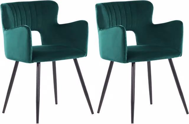 Set di 2 sedie da pranzo BELIANI in velluto verde con braccioli e gambe in metallo stile industriale – 1
