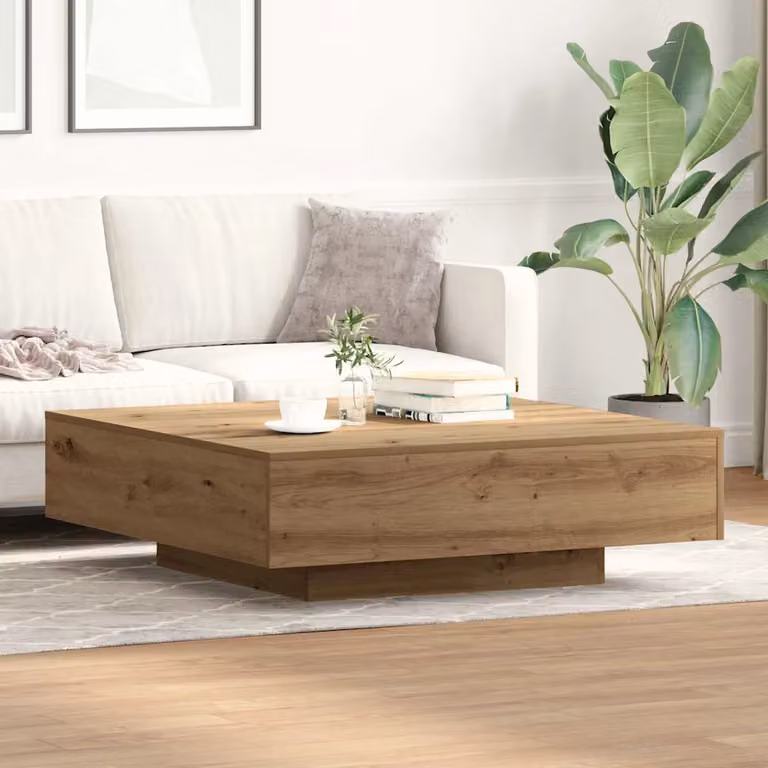 Tavolino da salotto moderno vidaXL in legno rovere e nero L/P/H: 100 x 100 x 31 cm